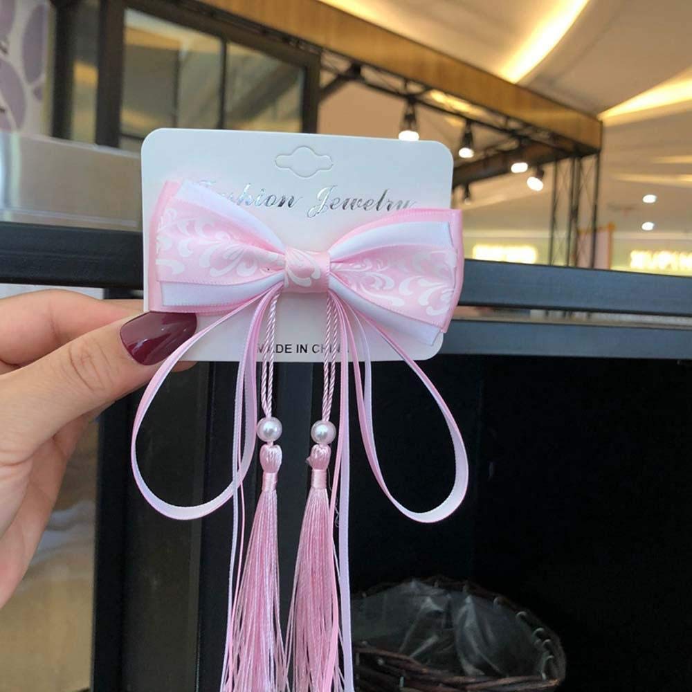 Bow Hairpin Hanfu Hair Clip Sweet Ribbon Tassel Women Ancient